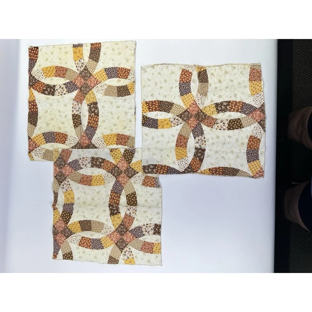 Vintage Handmade Cloth Napkins Set Of 3 Patchwork Quilt Print Double Wedding Rin